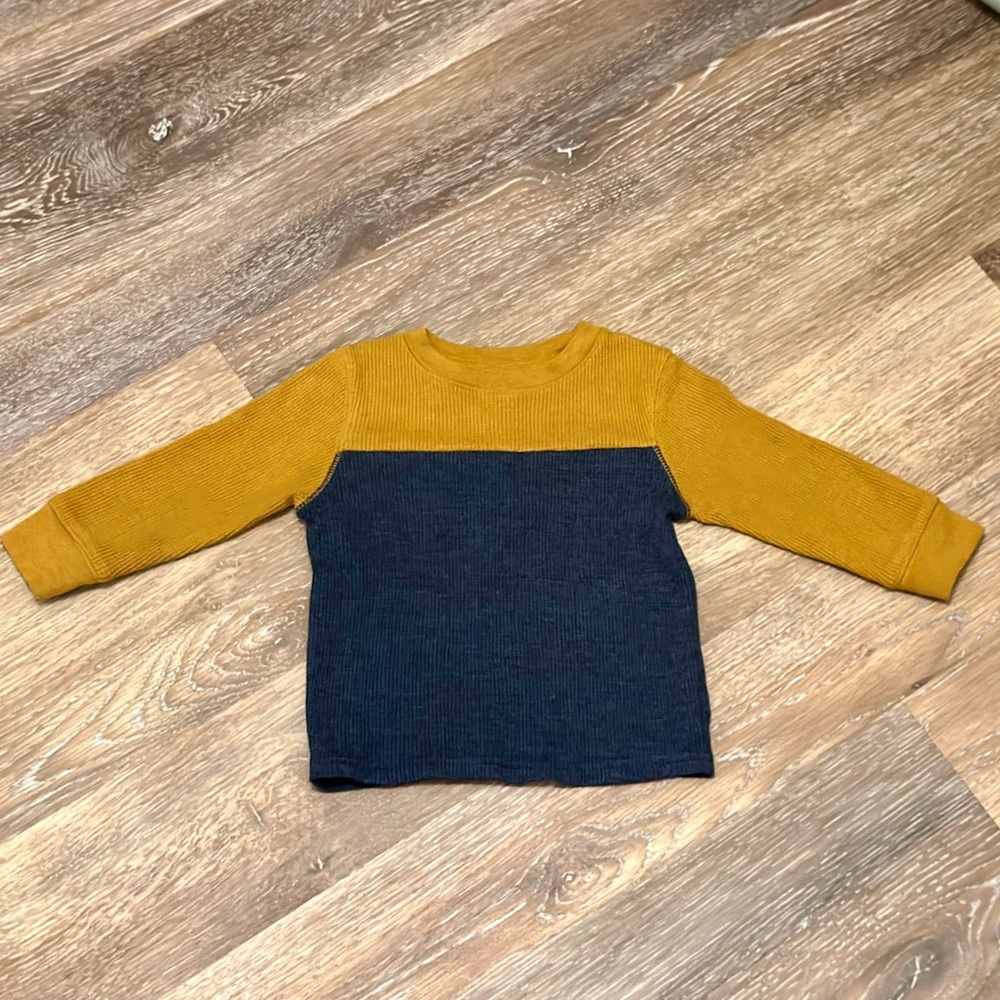 EUC Cat & Jack Kids' Yellow and Blue Long Sleeve Waffle Knit - Picture 4 of 5
